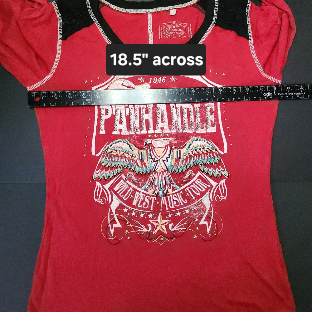 Panhandle Slim Womens Large Red Long Sleeve Tee Studded Western Wild West Top - Picture 14 of 14